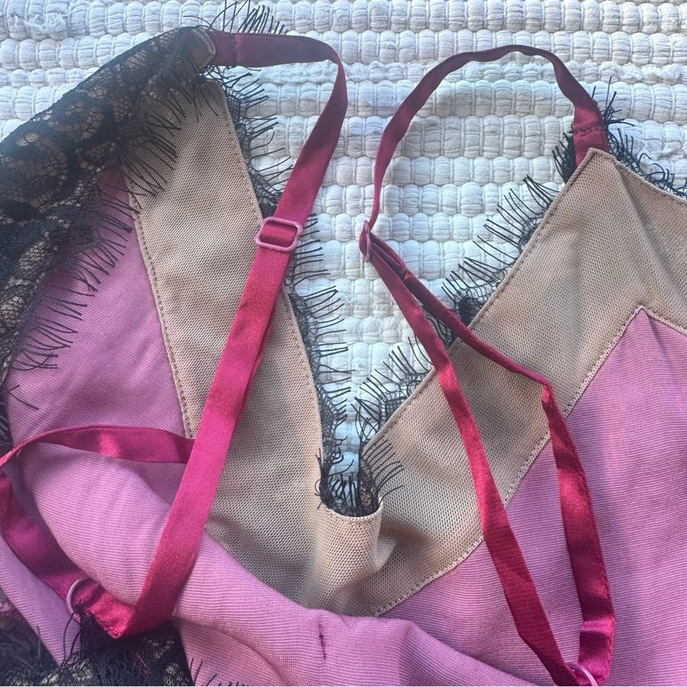 Sundance Silk Velvet Lace Slip Dress Burgundy Bias Cut Midi Size L